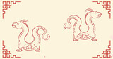Composite of dragon symbols and chinese pattern on yellow background