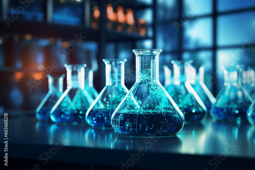 laboratory glassware with liquid