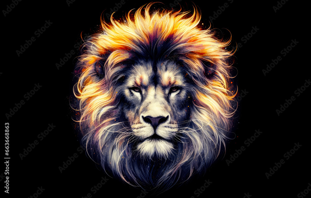 A portrait of a Angry lion face with a flame Fire, wallpaper , digital art , Watercolor , Generated with AI
