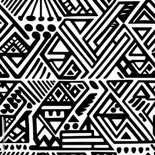 Zentangle doodle abstract black and white repeat pattern photo