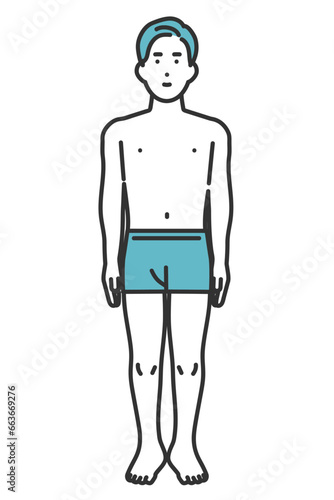 アンダーウェア姿の男性の全身イラスト