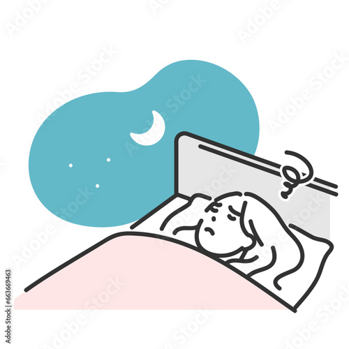 不眠症に困る女性のイメージイラスト素材