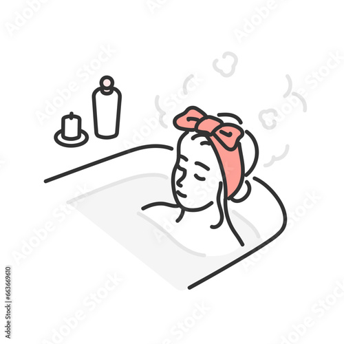 お風呂でリラックスする女性のイラスト