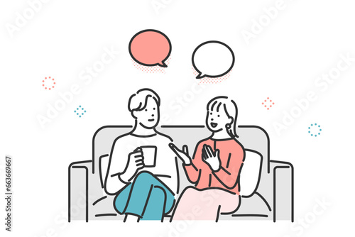 夫婦・カップルで会話をするイメージイラスト素材