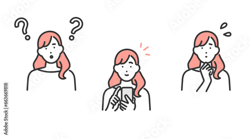 女性の表情バリエーションアバターイラストセット