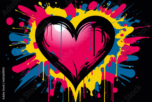 Herz Symbol im bunten Pop-Art Graffiti Style Artwork. Querformat. Generative Ai. 