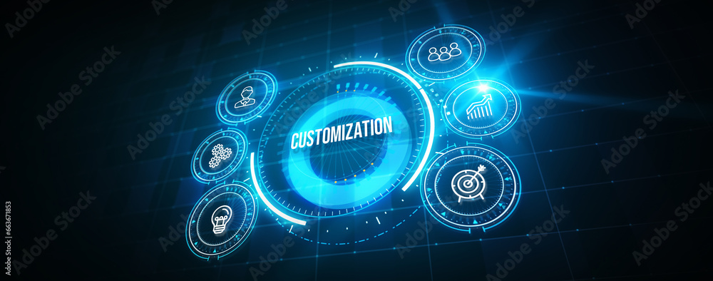 Business, technology, internet and network concept. Virtual screen of the future and sees the inscription: Customization. 3d illustration