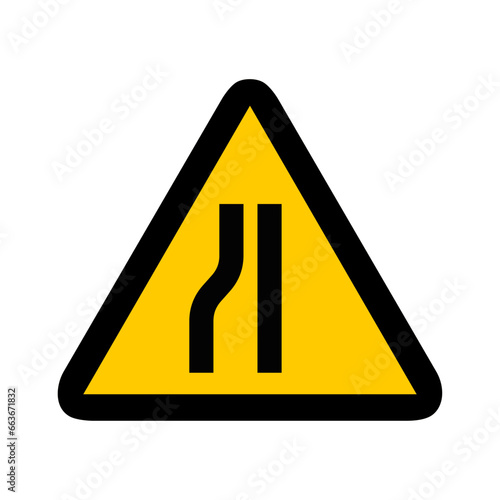 rétrécissement route gauche triangle jaune panneau signalisation danger
