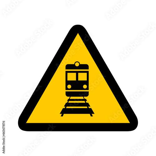 train tram chemin de fer triangle jaune panneau signalisation danger