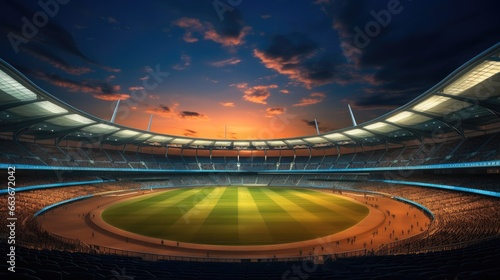 Illuminated cricket stadium, Stadium of cricket night.