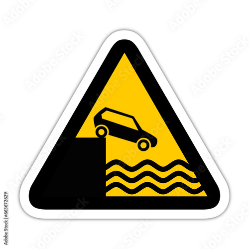 quai chute voiture triangle jaune panneau signalisation danger relief