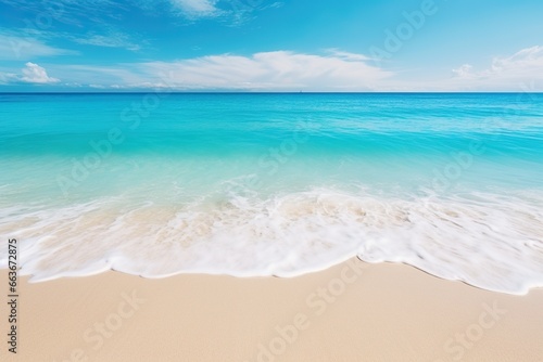 Beautiful view of the beach and sea. Marine natural landscape. Yellow sand, blue water.