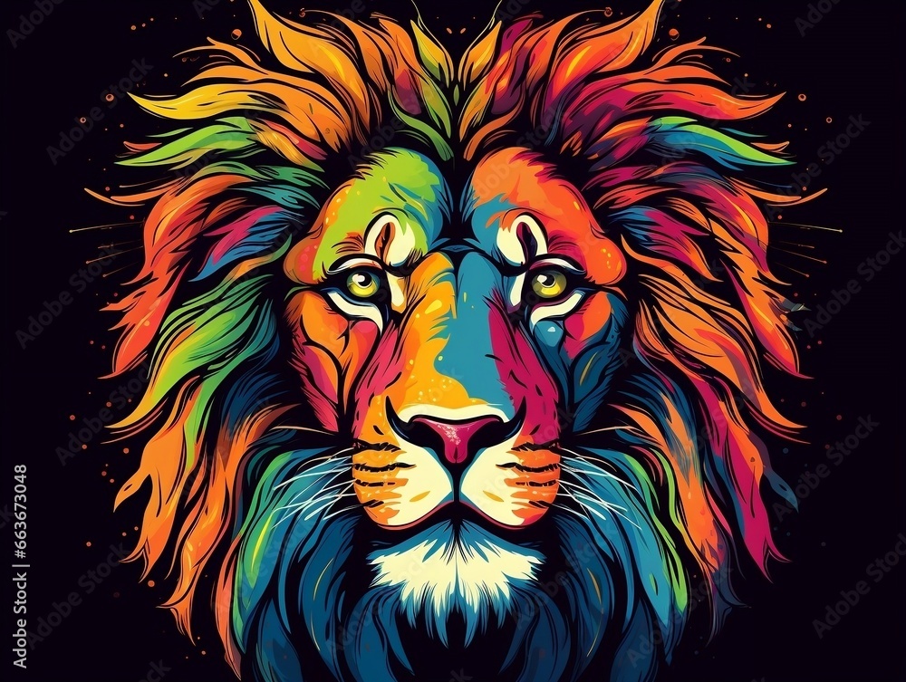 Sticker of a lion for t shirt design vector illustration with isolated background generative ai