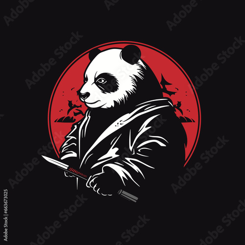 Samurai panda in a minimalist style. Emphasize agility, courage, and strength. Vector illustration AI eps file