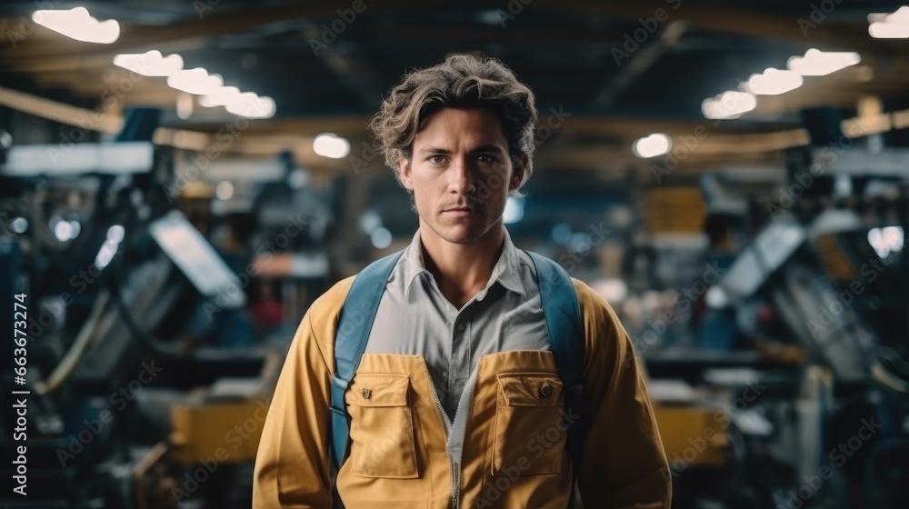 Portrait of worker working on heavy machinery in a factory. Portrait of worker working on heavy machinery in a factory.