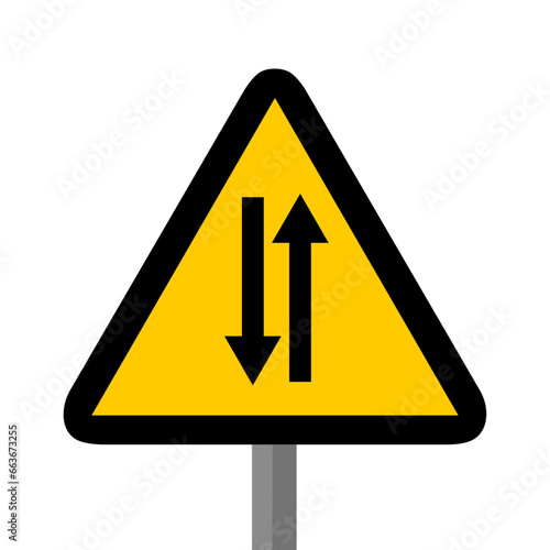 double sens route triangle jaune panneau signalisation danger