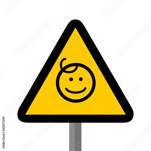 enfant triangle jaune panneau signalisation danger
