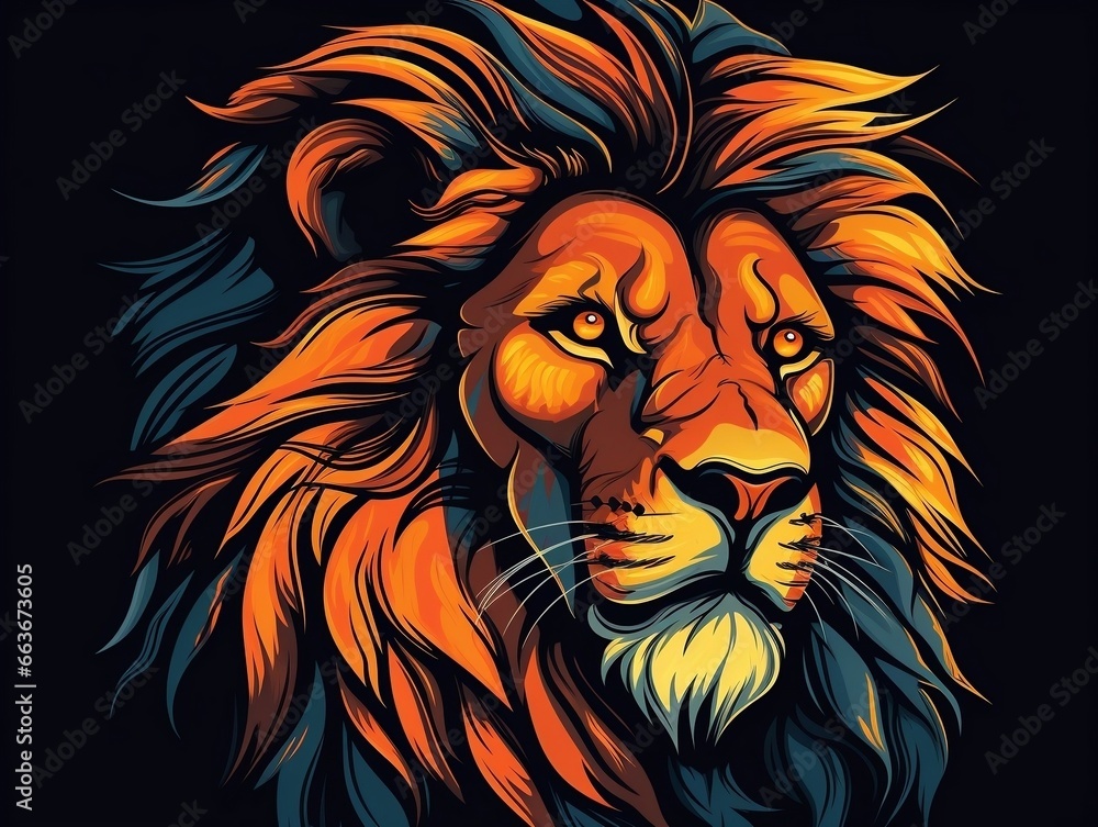 Sticker of a lion for t shirt design vector illustration with isolated background generative ai