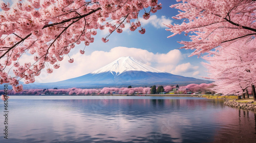Mount Fuji, a stunning natural wonder, stands proudly as the main focus of the image. © Szalai