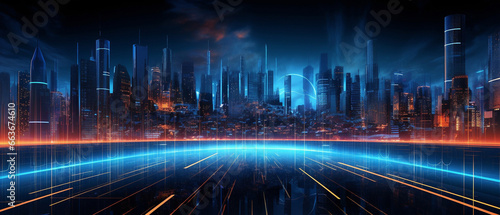 Futuristic cybernetic city background, abstract binary code