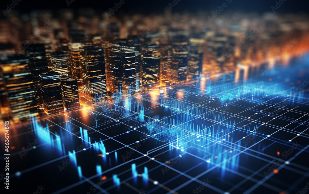 Fototapeta premium Futuristic cybernetic city background, energy of fractal realms