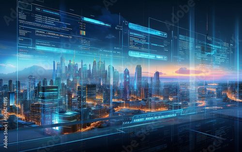 Futuristic cybernetic city background  city at night