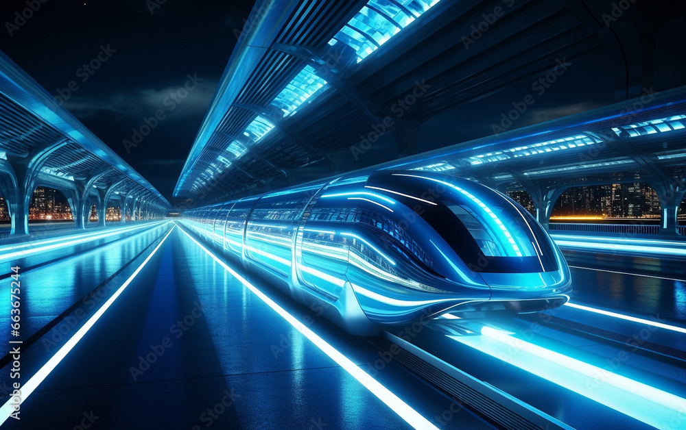 Futuristic cybernetic city background, traffic in the city at night Futuristic cybernetic city background, traffic in the city at night
