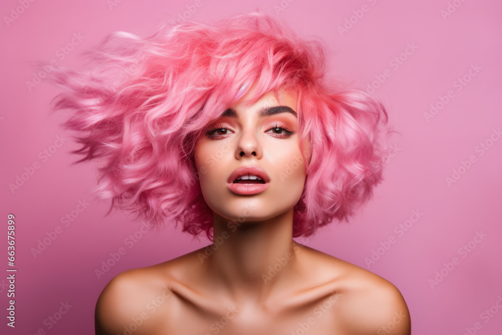 Naklejka premium Young pink haired woman on a clean background