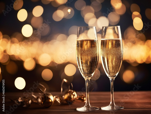 A festive New Year's Eve celebration with a toast of champagne accompanied by dazzling fireworks.