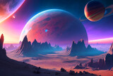 Explore a breathtaking 3D sky filled with vibrant planets, each with its own unique landscape and atmosphere