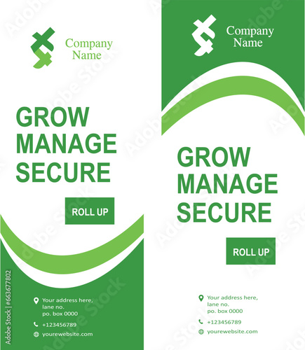 Green rollup banner stand design template. 