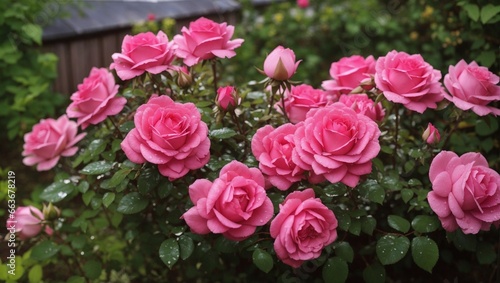 Bush of roses in the garden after the rain.   © asma