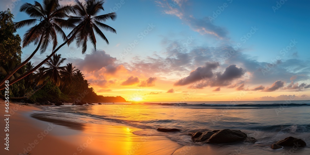 beach view with sunset