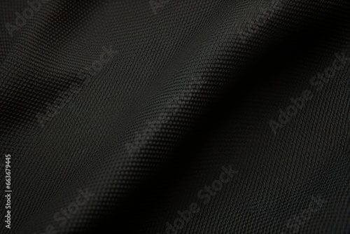 Black color football jersey clothing fabric texture sports wear background, close up.