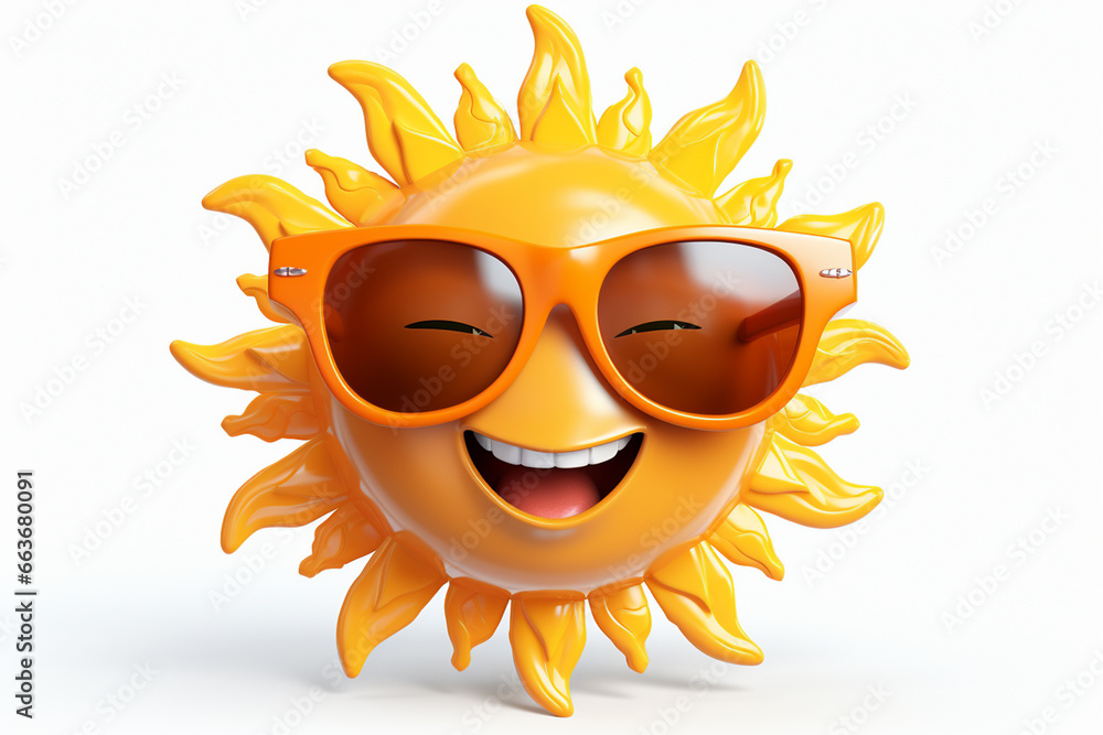 Smiling sun wearing sunglasses on white background. 3D rendering. Smiling sun wearing sunglasses on white background. 3D rendering.