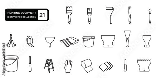 painting equipment, icons, brushes, scrap, buckets, ladders and others, which can be easily edited and resized, modern vector graphic logo templates.