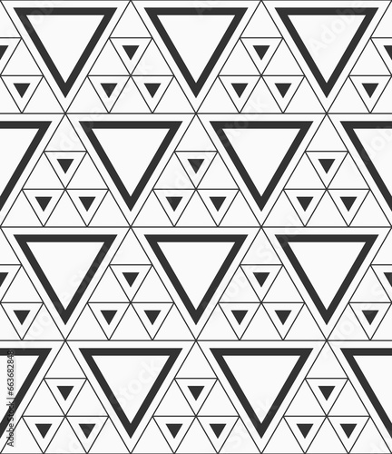 Vector seamless triangles pattern. Geometric pattern. Mosaics motif. Triangular grid. Triangles seamless pattern. Abstract seamless black and white vector background.