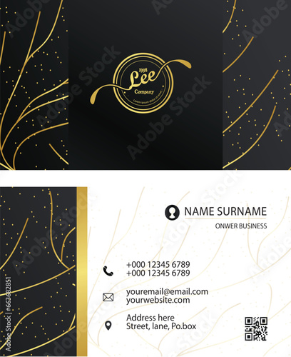 Business card design template. Vector illustration. Black and gold color.