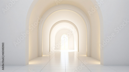View of empty white room with arch design and golden
