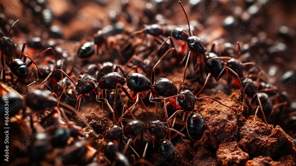 A close-up view of an ant colony. Created with Generative Ai technology. A close-up view of an ant colony. Created with Generative Ai technology.