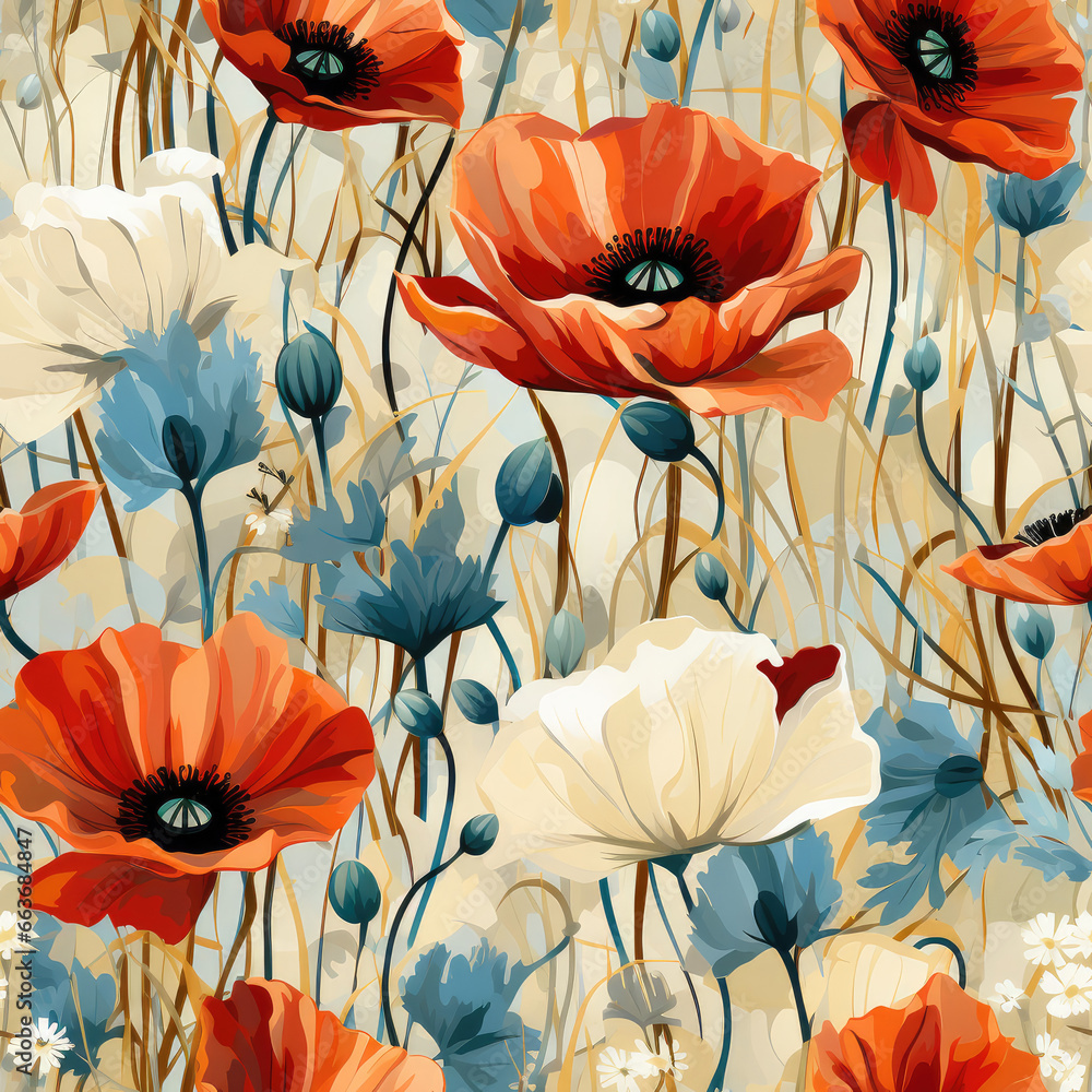 Flowers impressionism colorful artistic repeat pattern in the style of oil painting Flowers impressionism colorful artistic repeat pattern in the style of oil painting