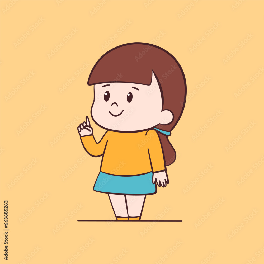 Cute chibi girl with attention sign, kawaii cartoon character illustration Cute chibi girl with attention sign, kawaii cartoon character illustration