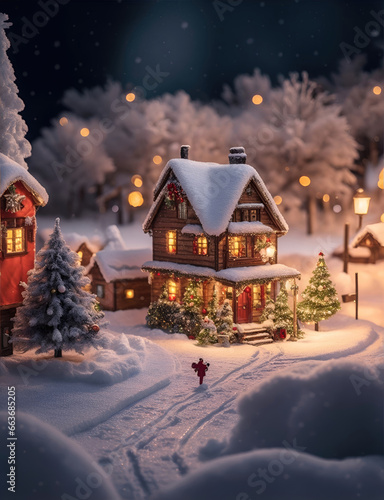 Christmas winter fairy village landscape horizontally and vertically