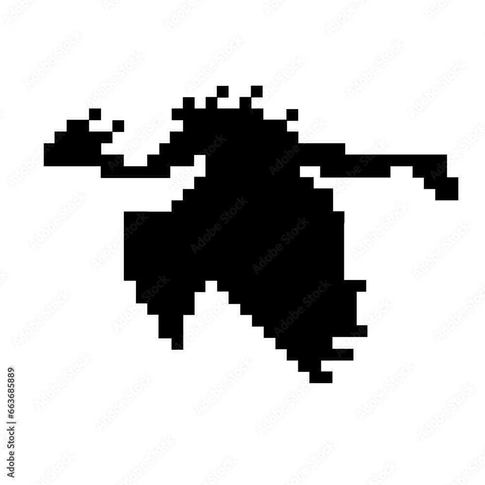 Symbol of 2024 new year dragon black pixel silhouette isolated on white. Black and white vector design element for celebration, home textile, bedding, fabric, package. Symbol of 2024 new year dragon black pixel silhouette isolated on white. Black and white vector design element for celebration, home textile, bedding, fabric, package.