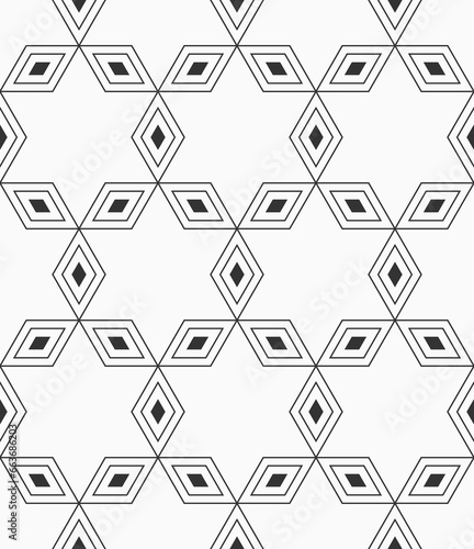 Abstract seamless geometric pattern. Geometric shapes seamless pattern. Regularly repeating rhombuses pattern. Vector black and white vector background.
