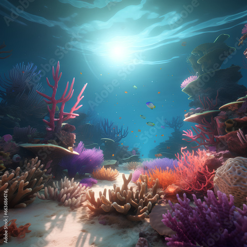 Ocean Wonders: Use AI to create realistic underwater scenes with cute sea creatures, corals, and seaweed, - Variations
