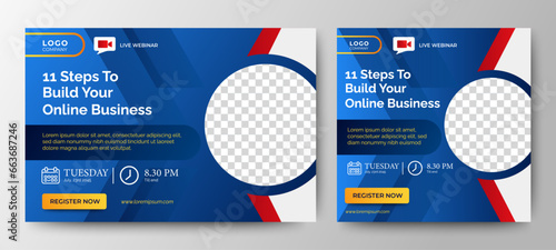 Business Conference live webinar banner invitation and social media post template. Business webinar invitation design. Vector	
