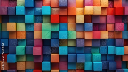Abstract block stack wooden 3d cubes, colorful wood texture for backdrop