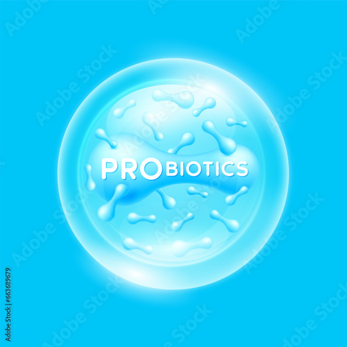 Probiotics bacteria blue. Good bacterial flora for stomach and intestine for designing dietary supplements healthy nutrition. Biology lactobacillus. Health care immunity support. Vector EPS10.