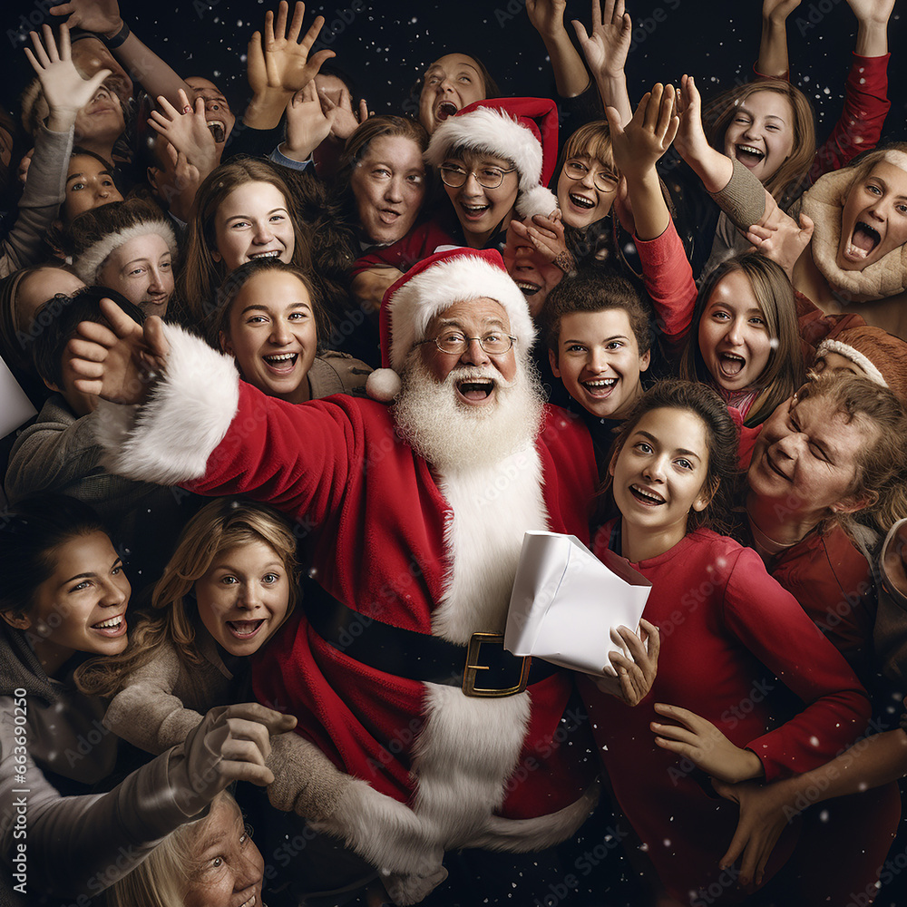 Santa read a letter, held a gift, He even repaired a bicycle, with a bag of gifts in hand Santa read a letter, held a gift, He even repaired a bicycle, with a bag of gifts in hand